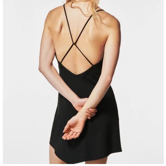 ZARA Crossover Surplice Neckline Strappy Mini Dress in Black Size L - Picture 2 of 10